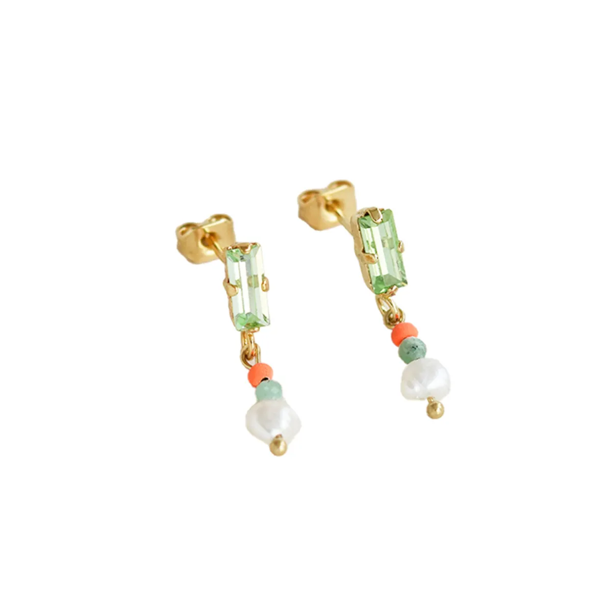 Tomfoolery Esma Orange & Green Pearl Drop Earrings Outlet