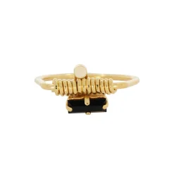 Tomfoolery Ettore Black Baguette & Ivory Dot Ring Clearance