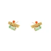 Tomfoolery Ettore Green Baguette & Orange Dot Chip Earrings Fashion