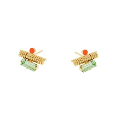 Tomfoolery Ettore Green Baguette & Orange Dot Chip Earrings Fashion