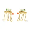 Tomfoolery Ettore Green Baguette & Orange Dot Totem Earrings Clearance