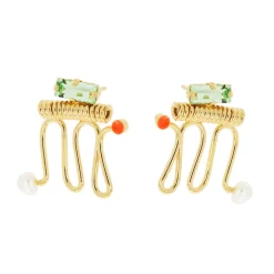 Tomfoolery Ettore Green Baguette & Orange Dot Totem Earrings Clearance