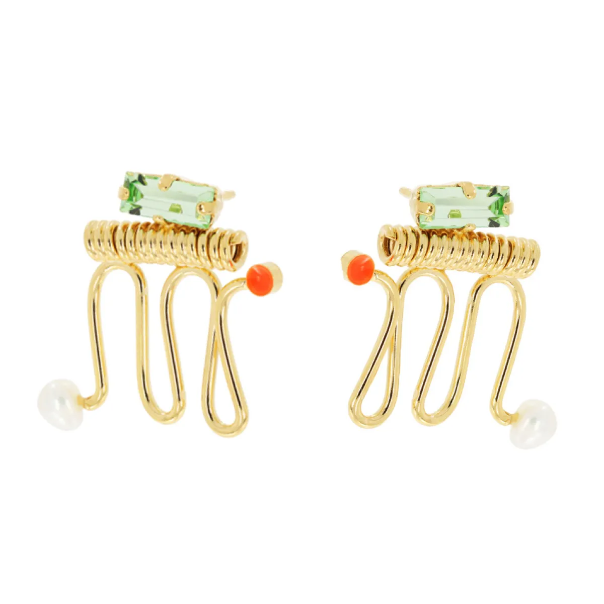 Tomfoolery Ettore Green Baguette & Orange Dot Totem Earrings Clearance