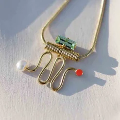 Tomfoolery Ettore Green Baguette & Orange Dot Totem Necklace Best