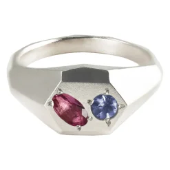 Tomfoolery Faceted Signet Ring with Pink Tourmaline & Tanzanite Sale