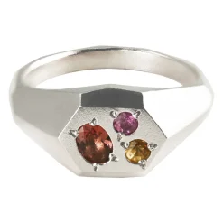 Tomfoolery Faceted Signet Ring with Red Tourmaline, Orange & Pink Sapphires Online