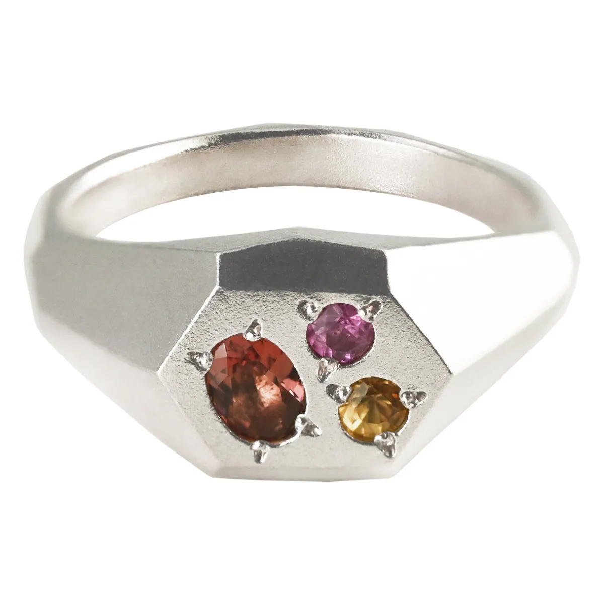Tomfoolery Faceted Signet Ring with Red Tourmaline, Orange & Pink Sapphires Online