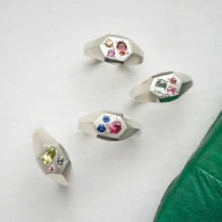 Tomfoolery Faceted Signet Ring with Pink Tourmaline, Purple & Blue Sapphires New