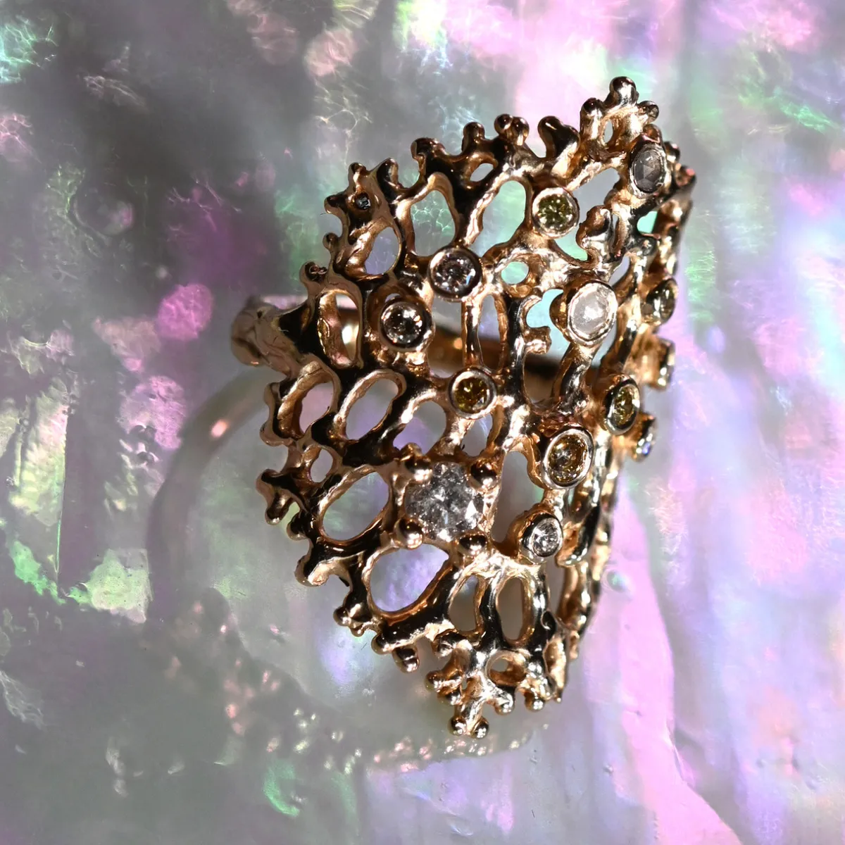 Tomfoolery Falkland Islands Stylasteridae Champagne Pool Art Ring New