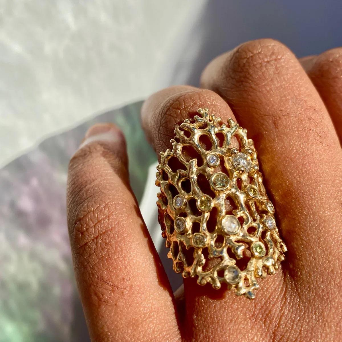 Tomfoolery Falkland Islands Stylasteridae Champagne Pool Art Ring New