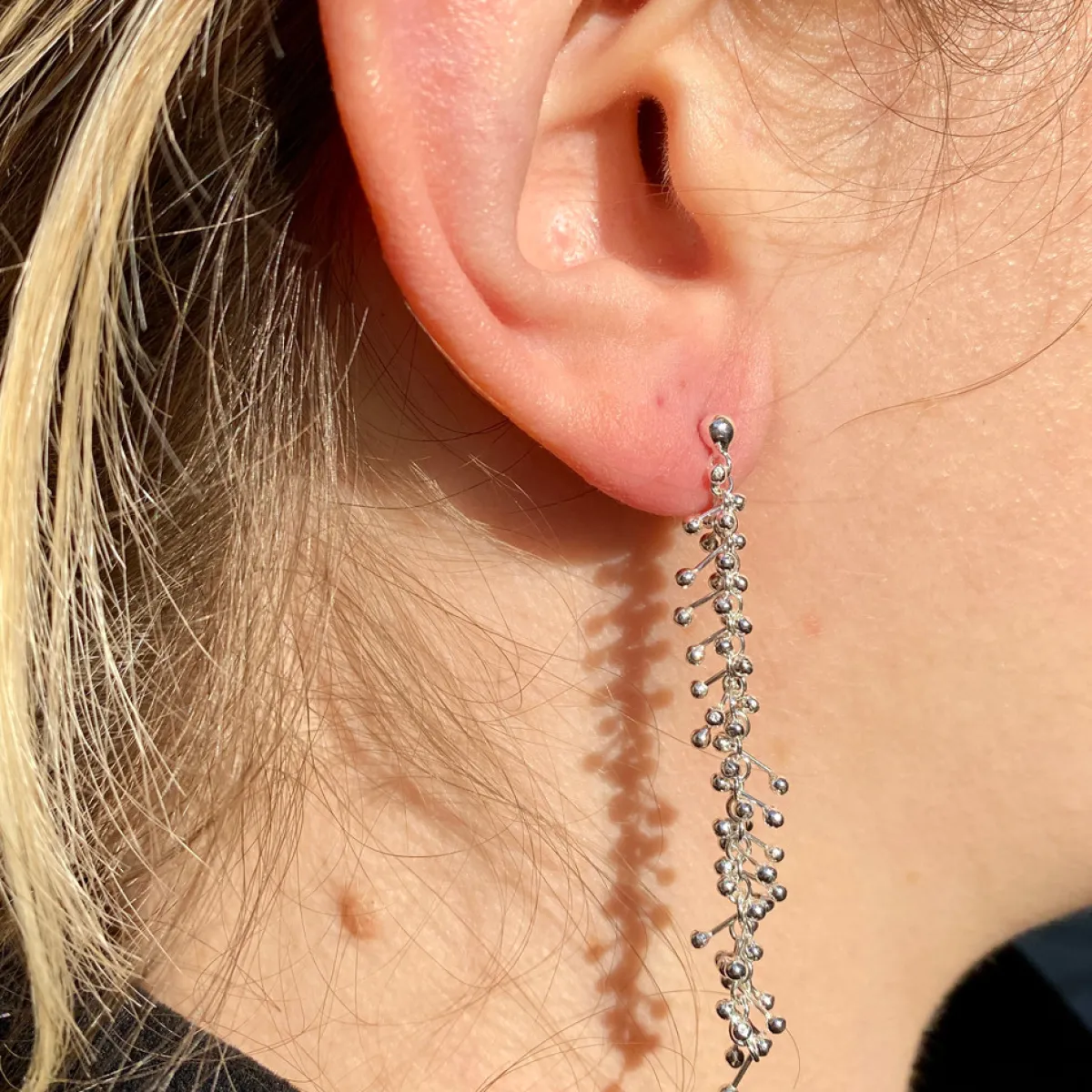 Tomfoolery Fine Silver Long Drop Earrings Hot