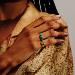 Tomfoolery Five Stone Engraved Turquoise Ring Clearance