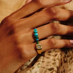Tomfoolery Five Stone Engraved Turquoise Ring Clearance
