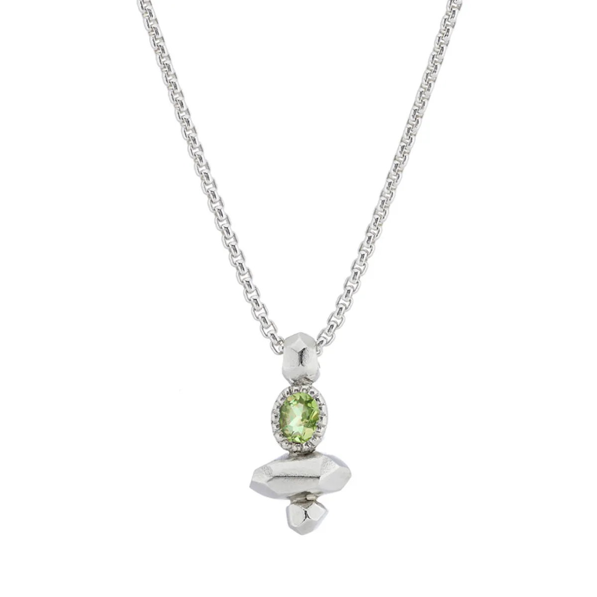 Tomfoolery Gea Column Necklace in Silver with Peridot New