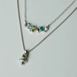Tomfoolery Gea Column Necklace in Silver with Peridot New