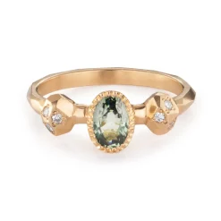 Tomfoolery Gea Green Sapphire Three Stone Ring Clearance