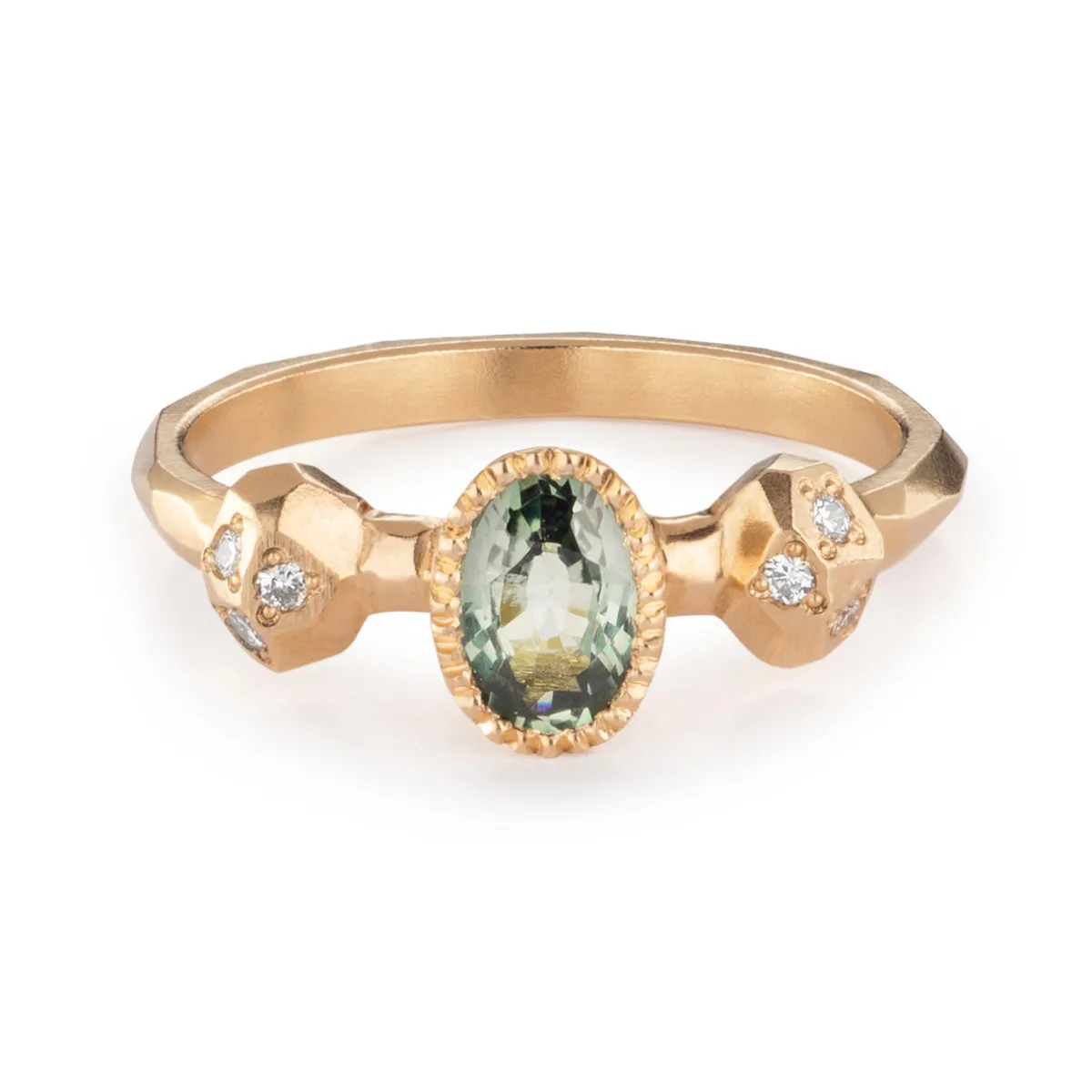 Tomfoolery Gea Green Sapphire Three Stone Ring Clearance