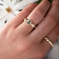 Tomfoolery Gea Green Sapphire Three Stone Ring Clearance