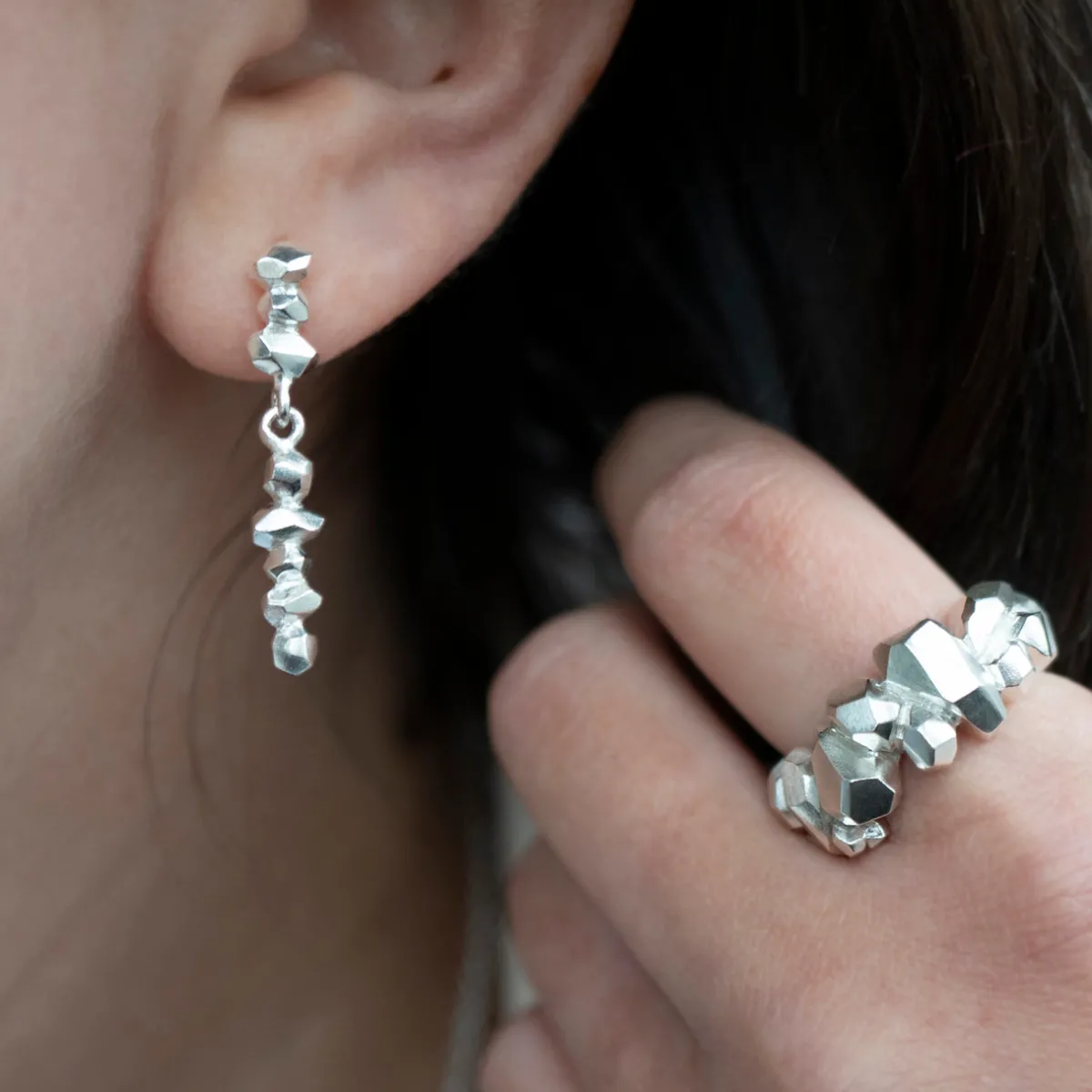 Tomfoolery Gea Silver Faceted Drop Earrings Clearance