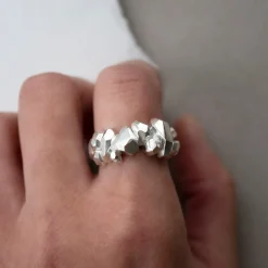 Tomfoolery Gea Silver Faceted Wide Ring Discount