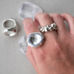 Tomfoolery Gea Silver Faceted Wide Ring Discount