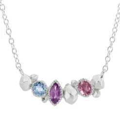 Tomfoolery Gea Trio Necklace in Silver with Aquamarine, Amethyst, Tourmaline Best