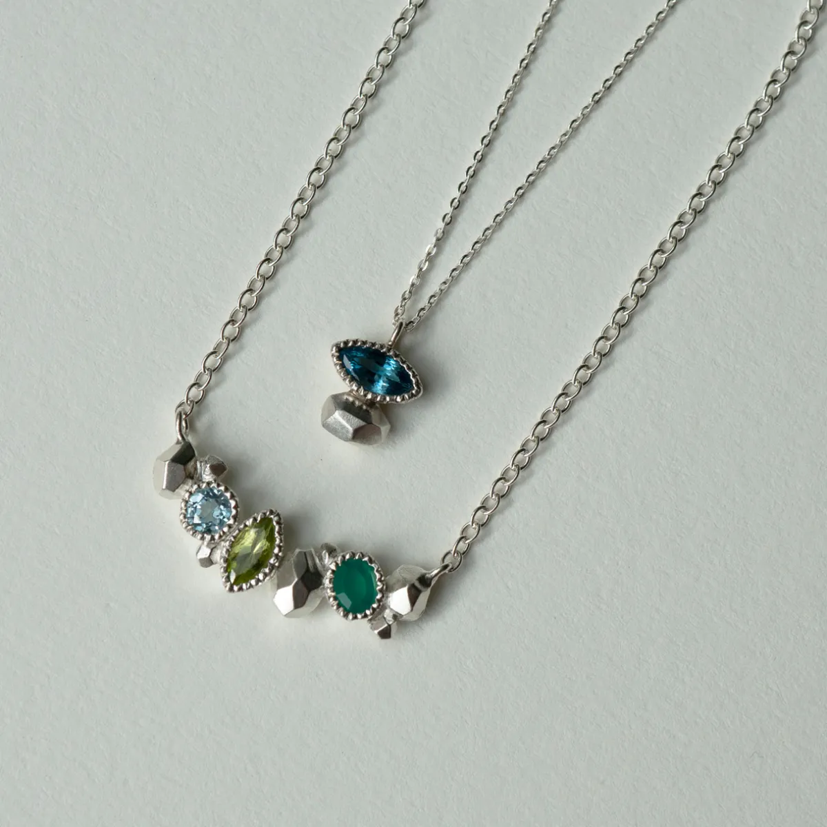 Tomfoolery Gea Trio Necklace in Silver with Aquamarine, Amethyst, Tourmaline Best