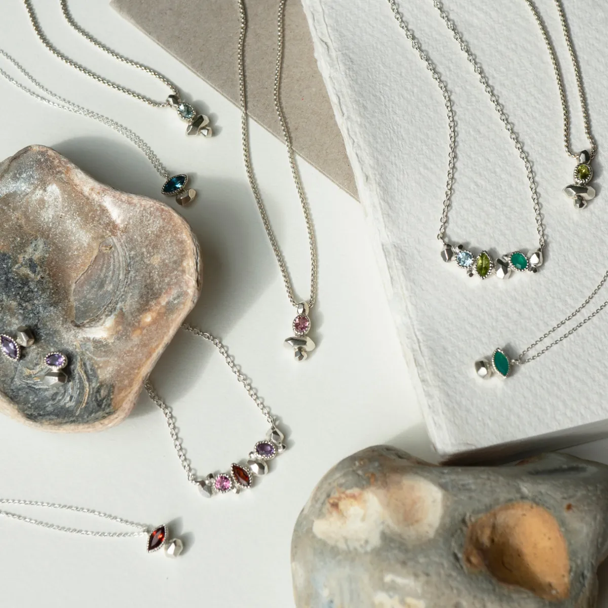 Tomfoolery Gea Trio Necklace in Silver with Aquamarine, Amethyst, Tourmaline Best