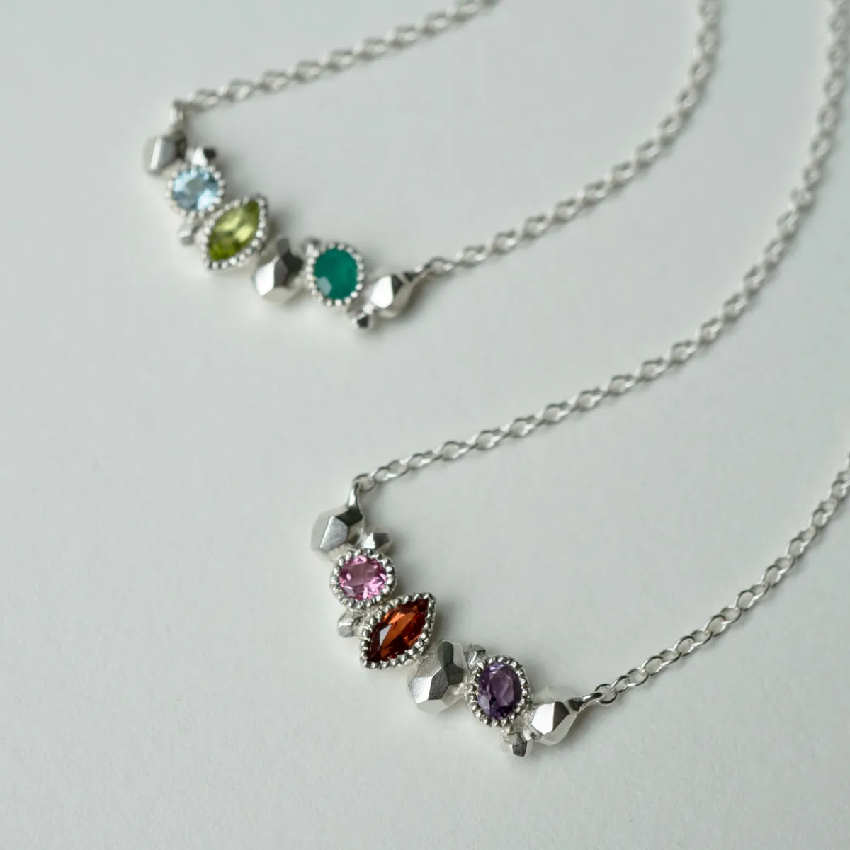Tomfoolery Gea Trio Necklace in Silver with Aquamarine, Peridot & Onyx Hot