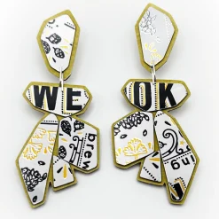 Tomfoolery Geo Brew Recycled Aluminium Drop Earrings in White & Gold Best