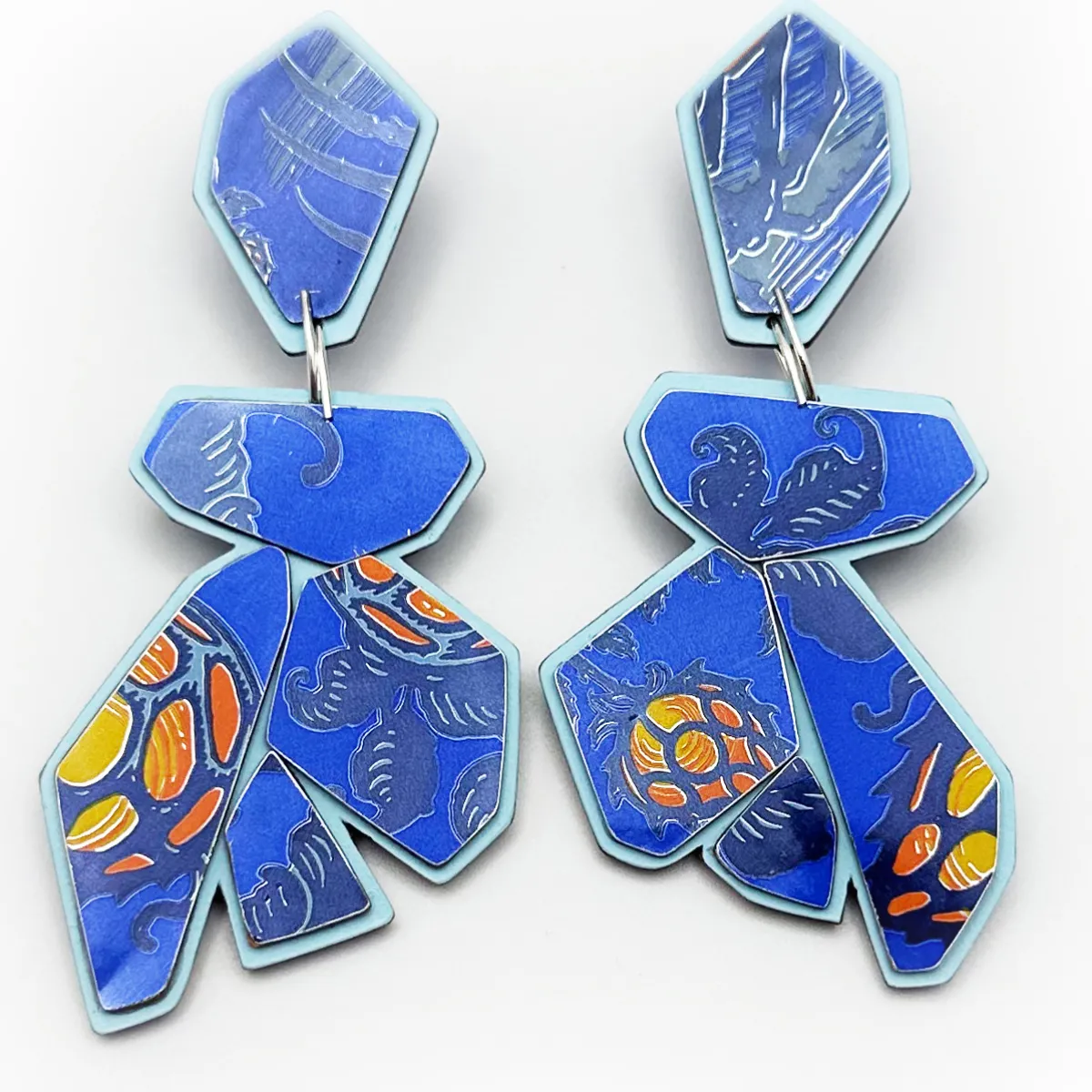 Tomfoolery Geo Brew Recycled Aluminium Drop Earrings in Blue Fashion