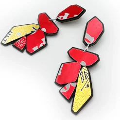 Tomfoolery Geo Brew Recycled Aluminium Drop Earrings in Red & Gold Discount