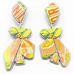 Tomfoolery Geo Brew Recycled Aluminium Drop Earrings in Neon Orange Online