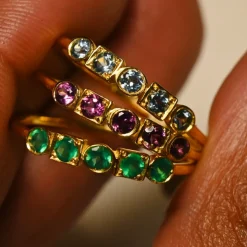 Tomfoolery Geometric Five Stone Green Agate Ring Fashion