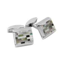 Tomfoolery Geometric Mother of Pearl & Silver Cufflinks Sale
