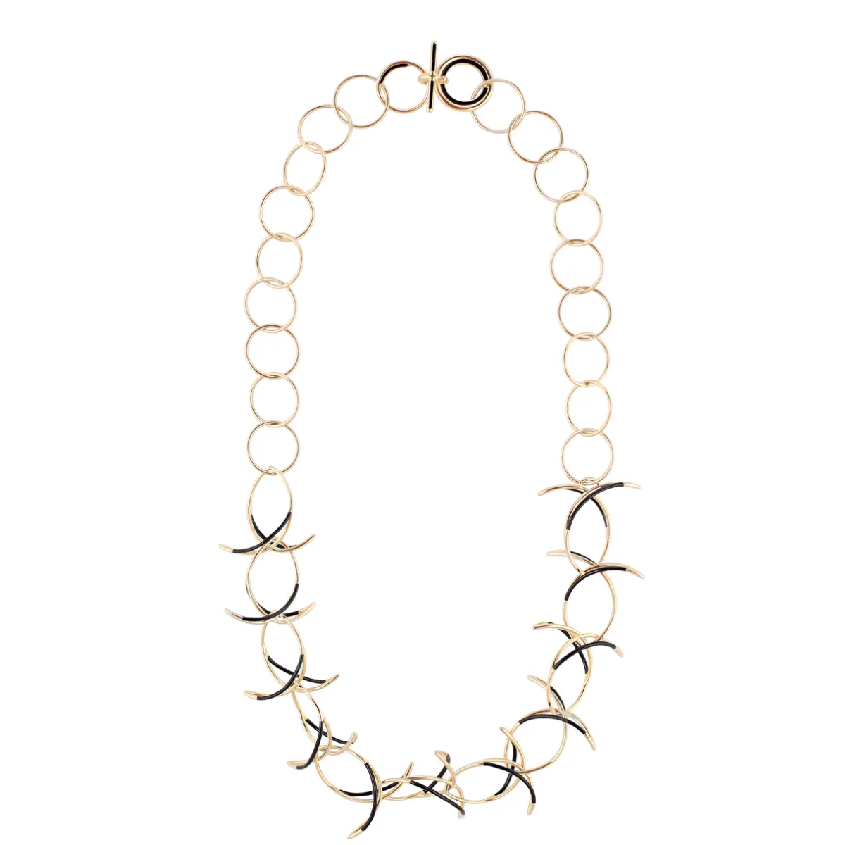 Tomfoolery Gold & Black Circle Waterfall Necklace New