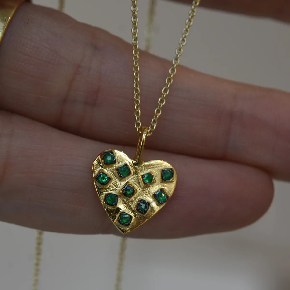 Tomfoolery Gold & Emerald Heart Pendant Clearance