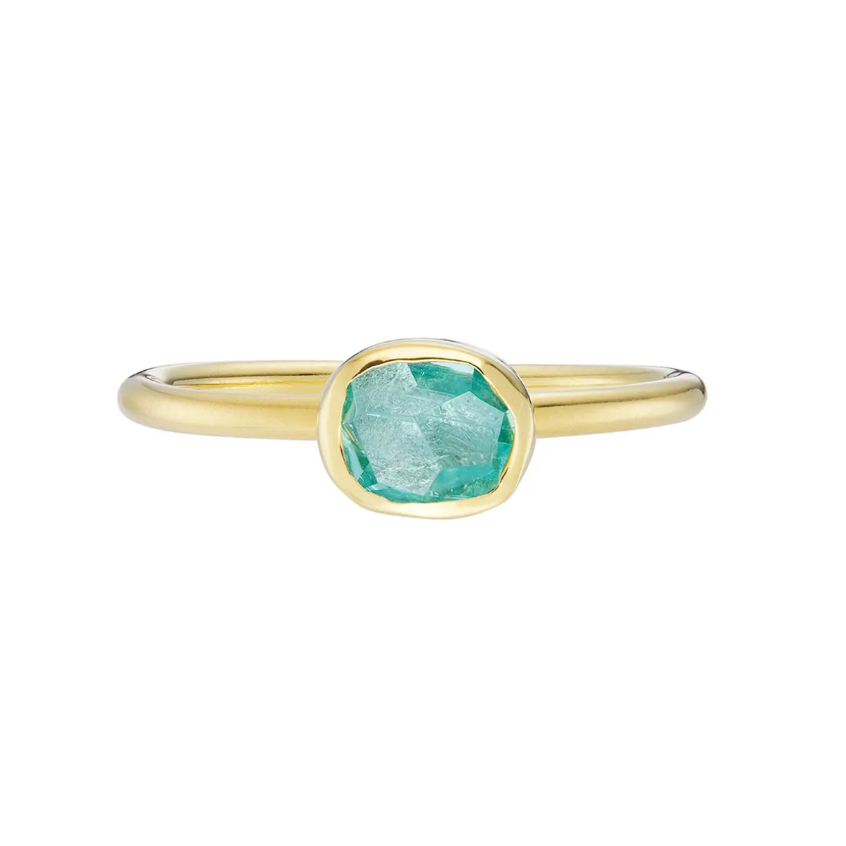 Tomfoolery Gold & Freeform Emerald Ring New