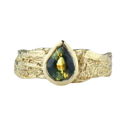 Tomfoolery Gold & Green Montana Sapphire Wide London Plane Ring Outlet