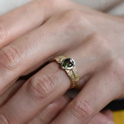 Tomfoolery Gold & Green Montana Sapphire Wide London Plane Ring Outlet