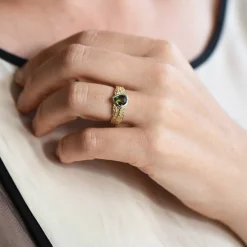 Tomfoolery Gold & Green Montana Sapphire Wide London Plane Ring Outlet
