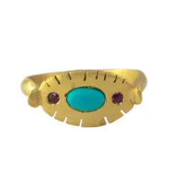 Tomfoolery Gold & Oval Turquoise Cabochon Ring Clearance