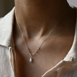 Tomfoolery Gold & Single Pearl Drop Beaded Necklace Sale