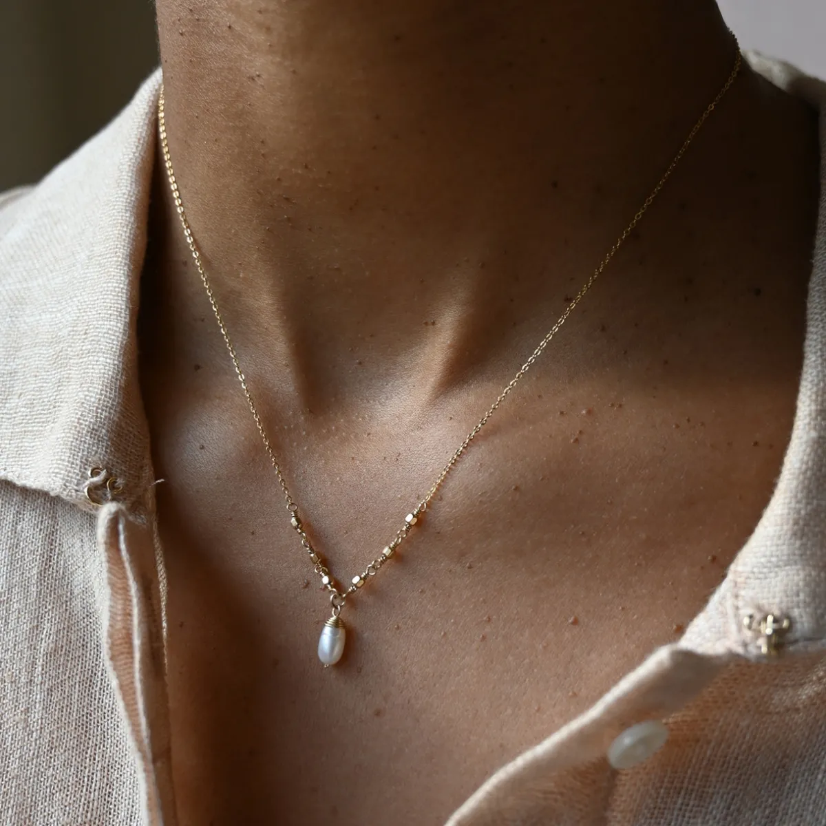 Tomfoolery Gold & Single Pearl Drop Beaded Necklace Sale