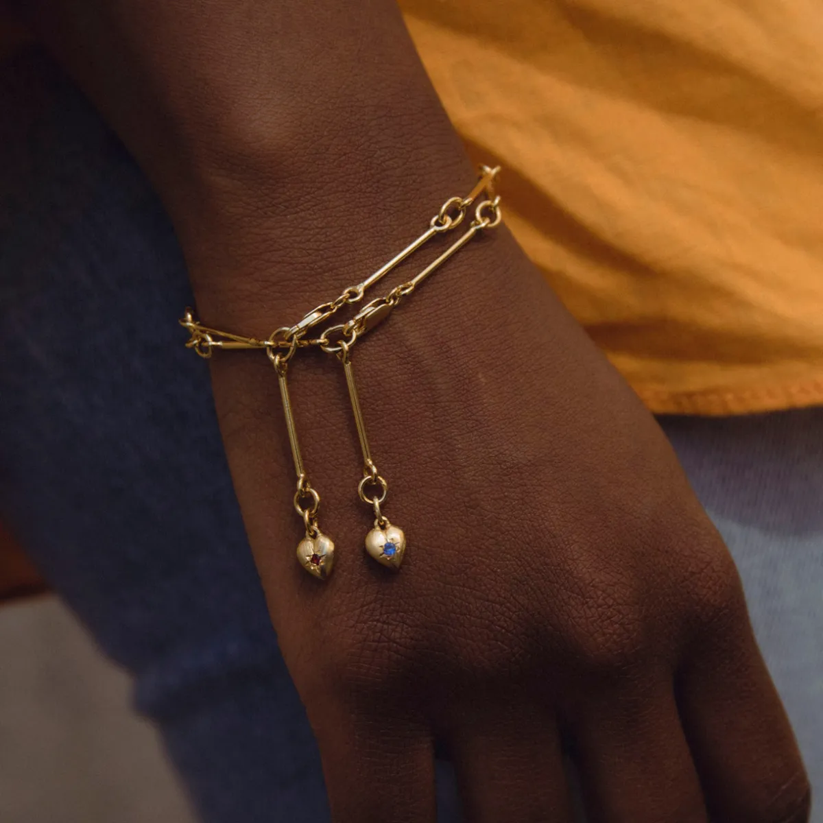 Tomfoolery Gold Amorcito Bracelet with Red Sapphire Outlet