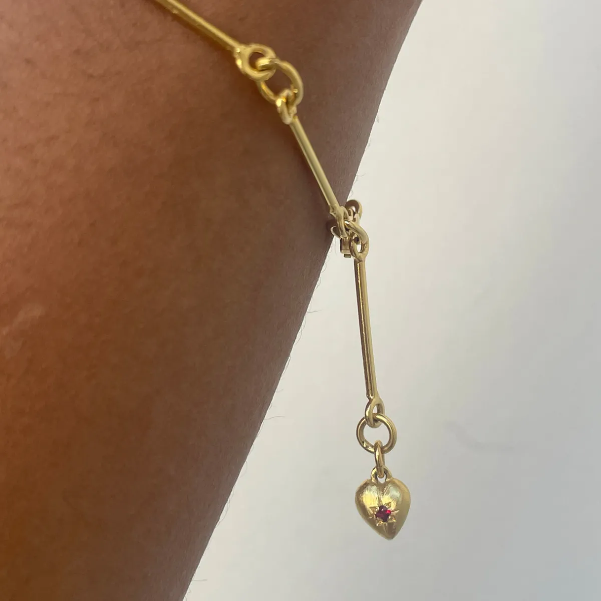Tomfoolery Gold Amorcito Bracelet with Red Sapphire Outlet