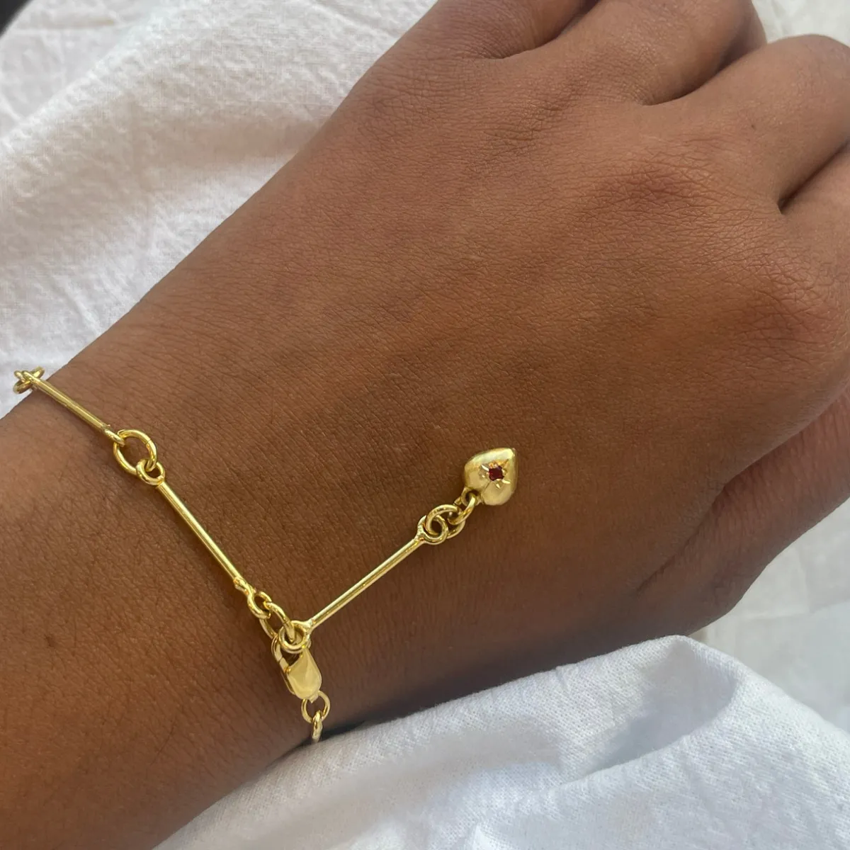 Tomfoolery Gold Amorcito Bracelet with Red Sapphire Outlet
