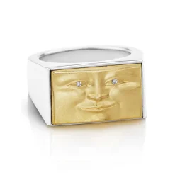 Tomfoolery Gold and Silver Brickface Signet Ring Online