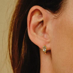 Tomfoolery Gold Aquamarine Huggie Hoops New