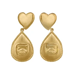Tomfoolery Gold Bewitched Heart Drop Earrings with Eye Teardrop Hot